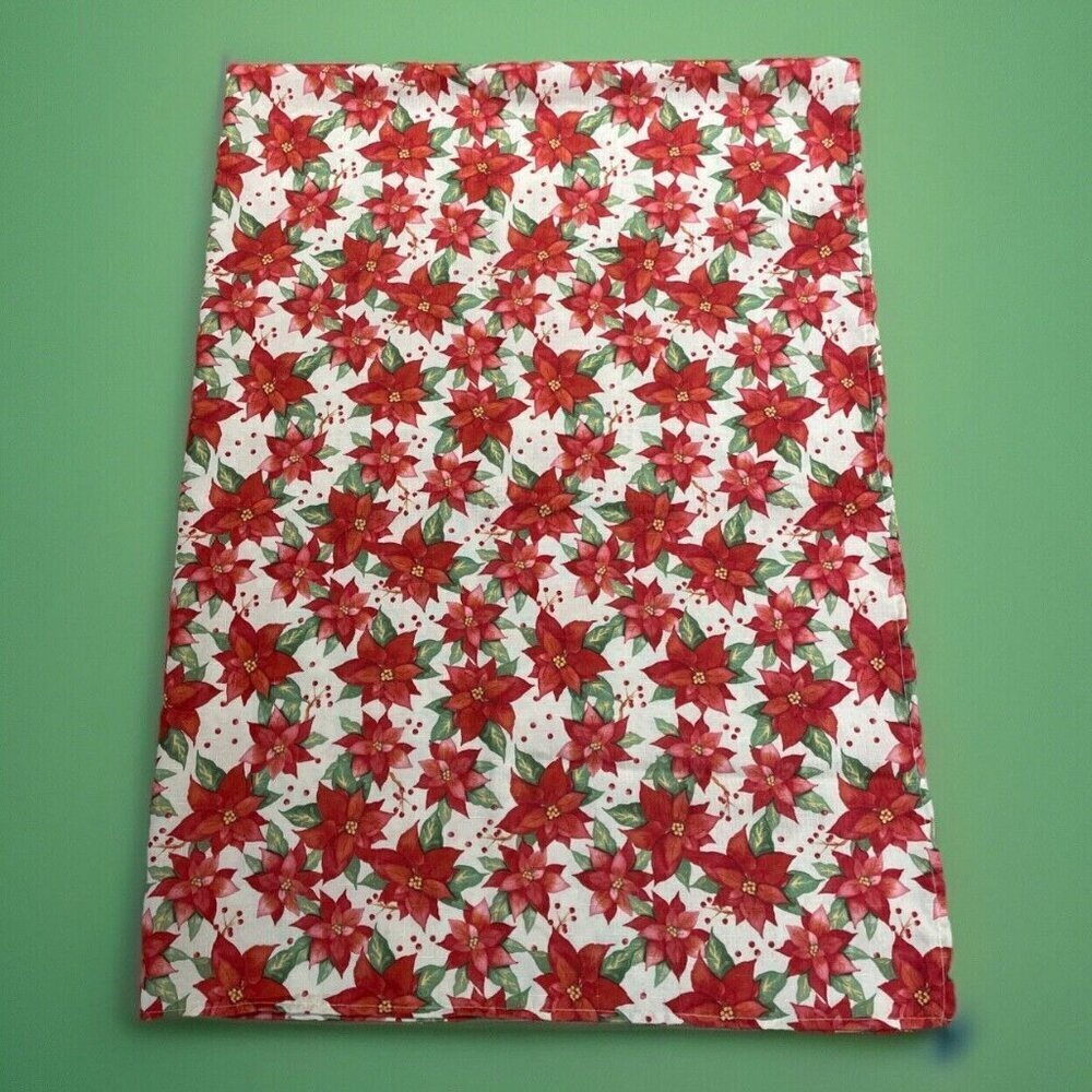 Vintage Trim A Home Christmas Tablecloth Red Fabric Holiday 60" X 84" KMART